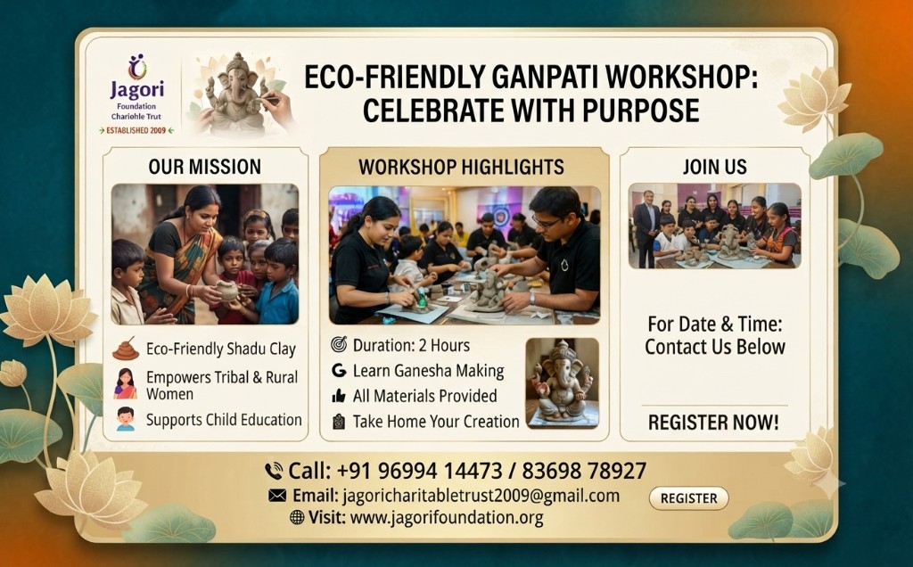 Eco-Friendly Ganpati Workshop — Celebrate with Purpose. Organised by Jagori Foundation Charitable Trust.